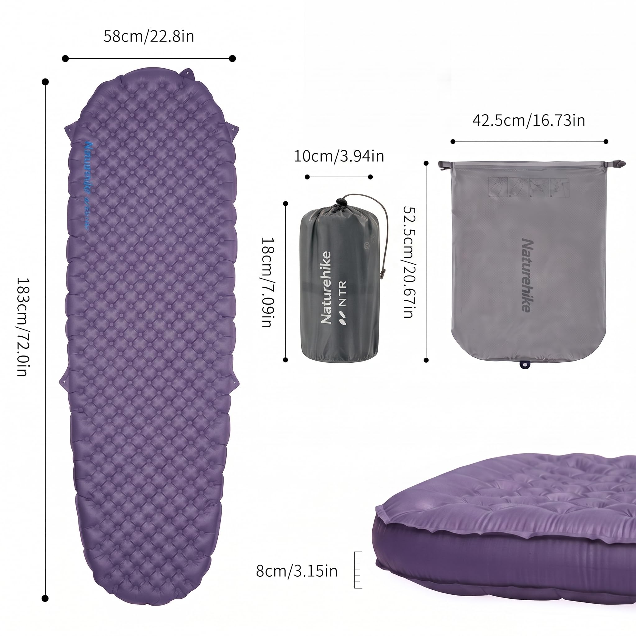 Naturehike Matelas isolant de camping sans PFAS, ultra léger, valeur R 5,8