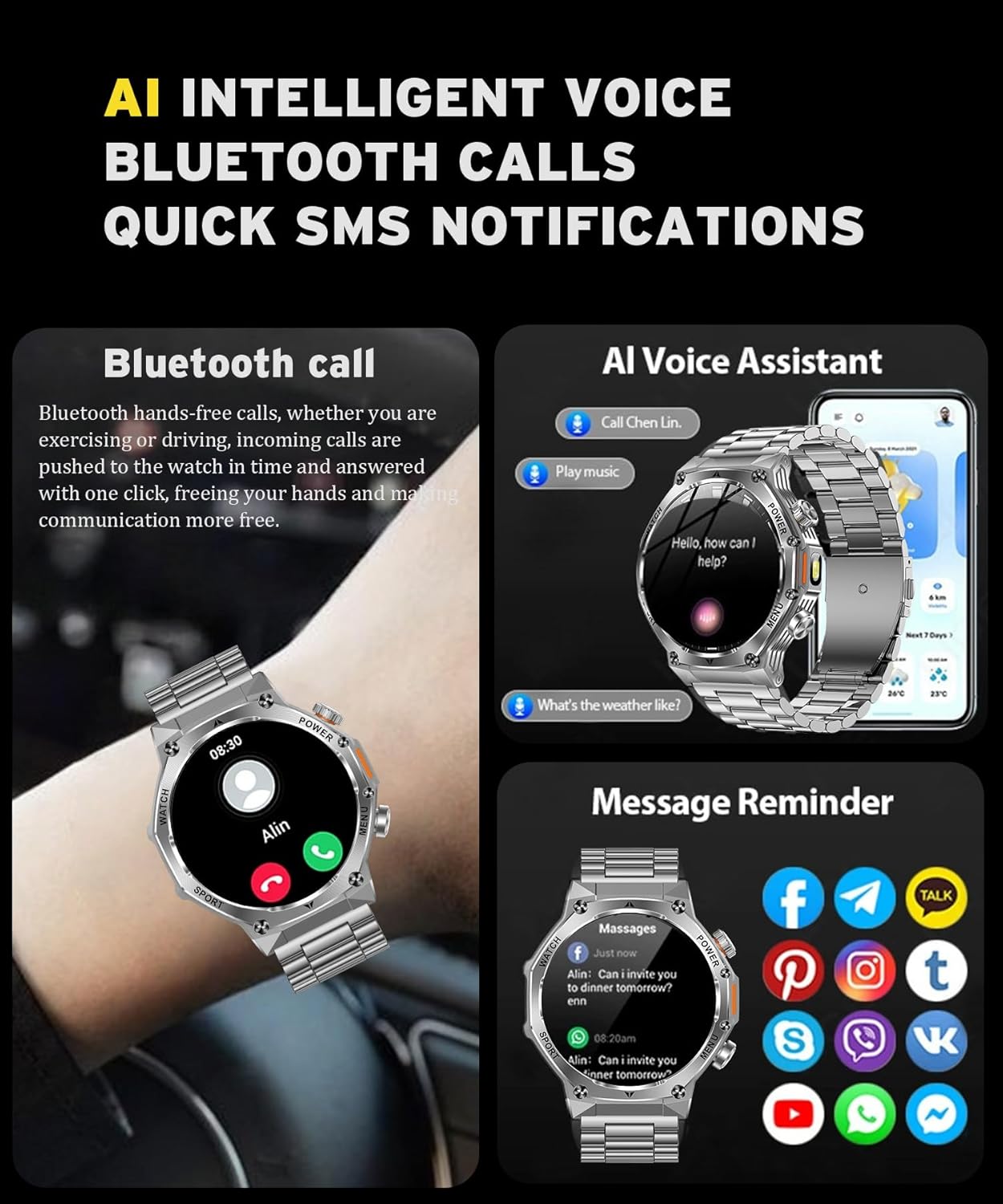 Fitness Smart Watch for Men Women, Bluetooth Calling & 1.8" AMOLED, SpO2/Heart Rate/Sleep Tracker, 100+ Workout Modes, IP67 Waterproof, 7+Day Battery, iPhone Android Compatible (Silver)