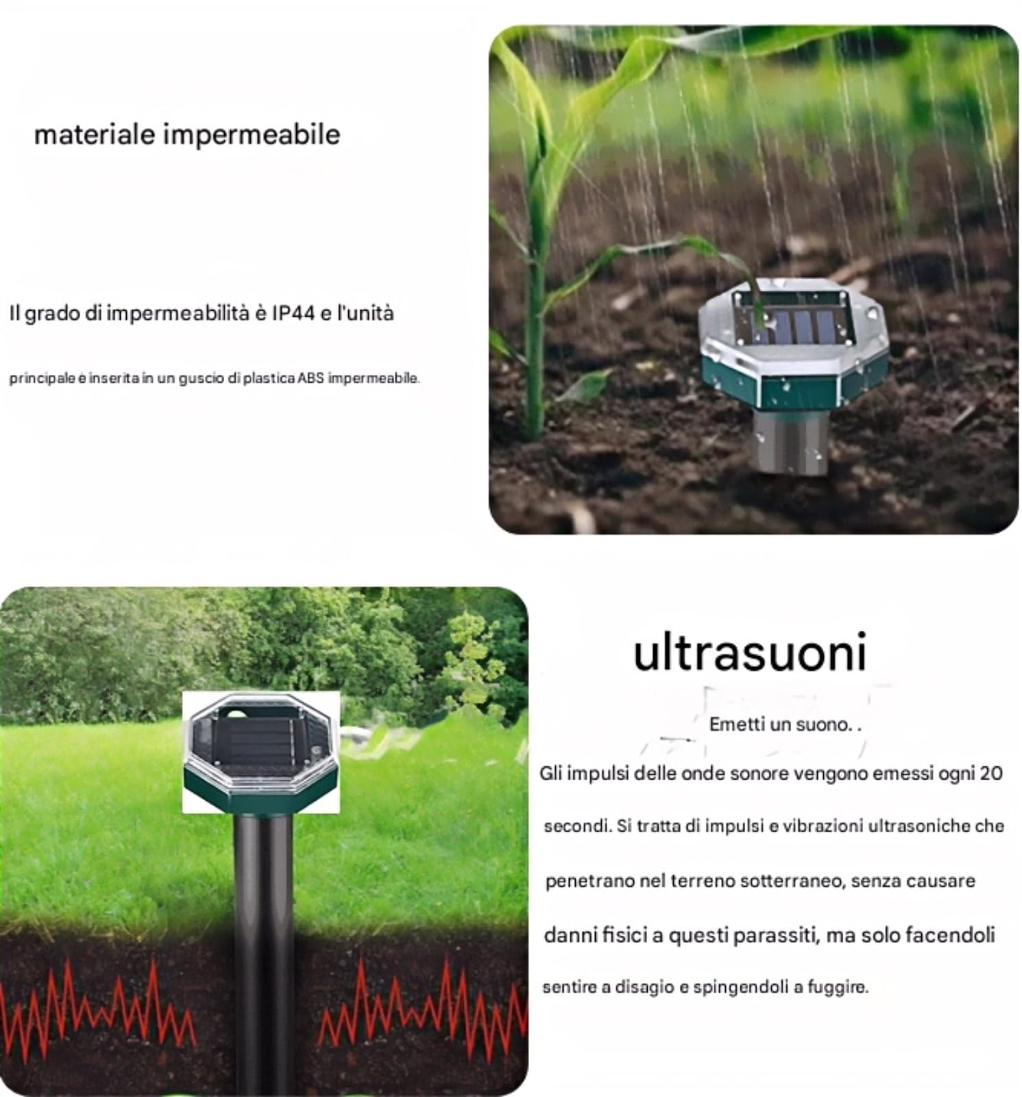 Repelente de topos ultrasónicos solares 8 piezas, repelente para ratones impermeable que aleja a los ratones de forma profesional. Adecuado para repeler serpientes y roedores en jardines y tierras