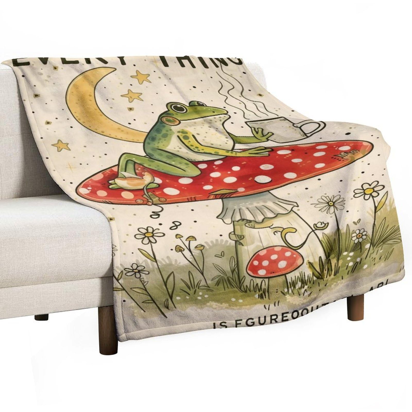 YHGSREUOH Everything Is Figureoutable Relax Frog Mushroom (1) Flannel Blankets Fleece Soft Throw Lightweight Plush Gifts for Couch, Bed, Cozy Sofa Plush, Chair, Lovers 130x175cm(50x70in)