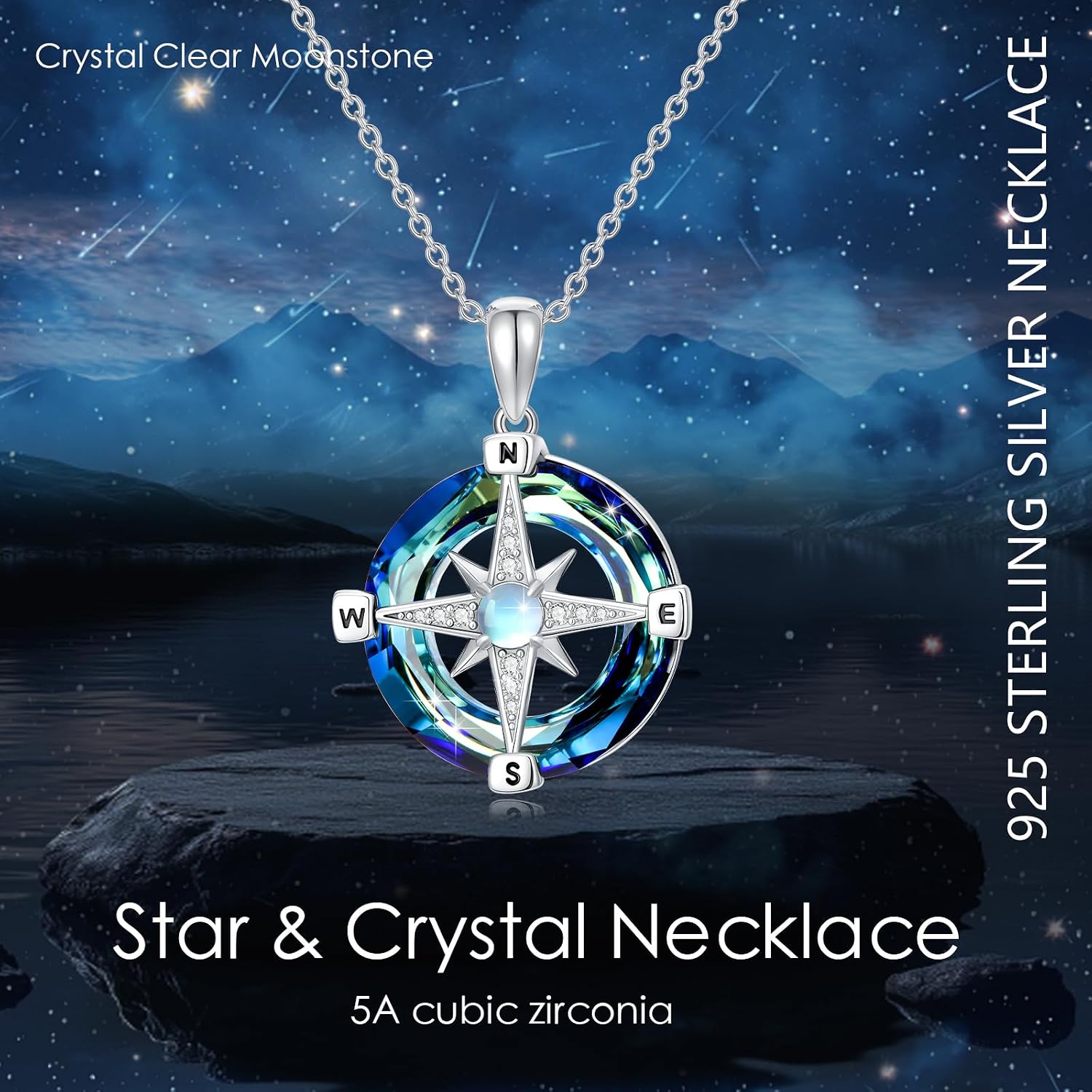 Star Necklace for Women Girls 925 Sterling Silver Star Moonstone Pendant Necklace Infinity/Round Spin Star Necklace Star Jewelry Gifts for Women Girls