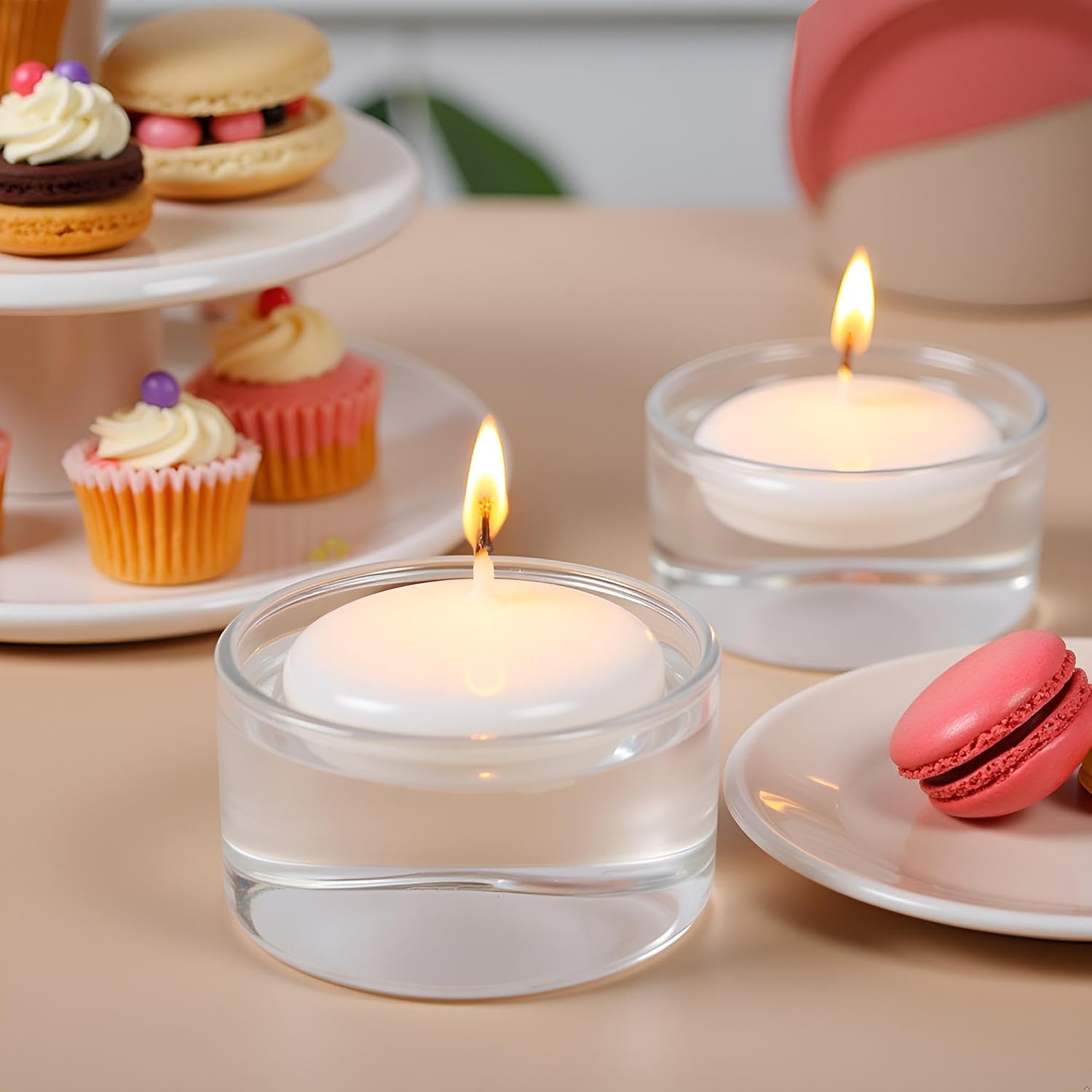OSHINE 24 Pack Floating Candles: White 2 Inch Round Unscented Floating Candles for Wedding Centerpieces, Parties, Vase Fillers and Bath Tub