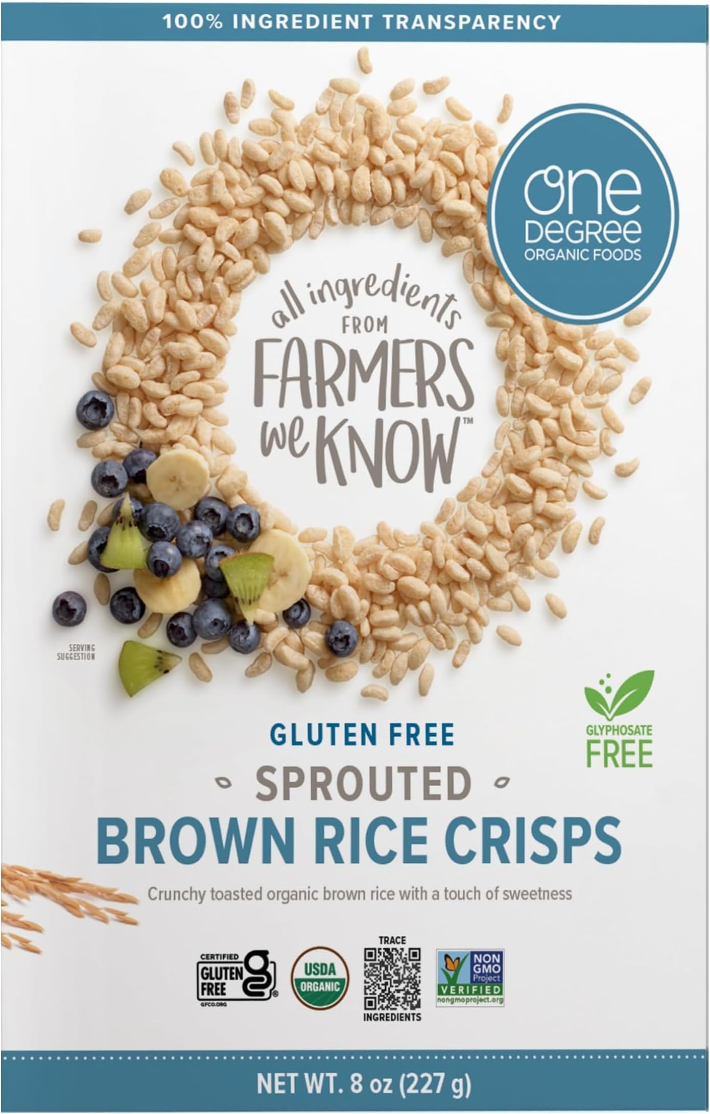 One Degree Organics Sprouted Brown Rice Crisps Whole Grain Cereal, 8oz