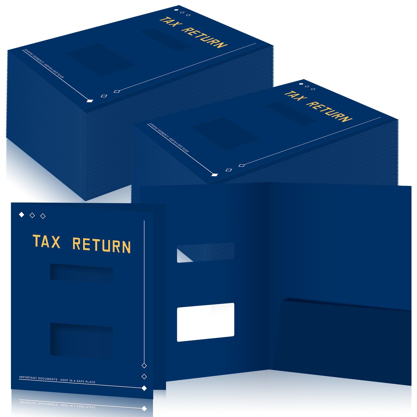 Mooliwe 100 cartelle per dichiarazioni dei redditi blu, 22,9 x 29,9 cm, organizer per imposte sul reddito con punti metallici laterali, doppia finestra, cartelle per documenti per contabili, forniture