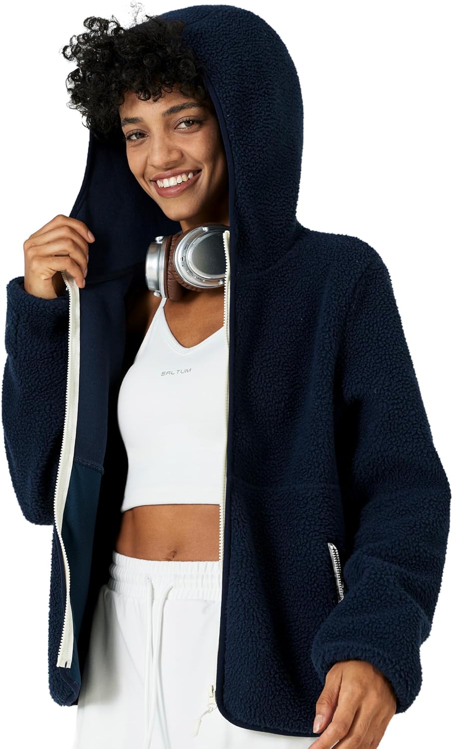 Women's Sherpa Fleece Warm Jacket Hooded Zipper Jackets Long Sleeve Winter Coats With Pockets Cold Weather Casual Outdoor