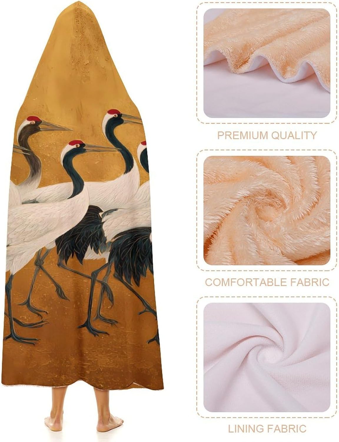 Japanese Crane Bird Wearable Blanket Oversized Throw Cape | Cozy Hooded Blanket Gifts for Women Men