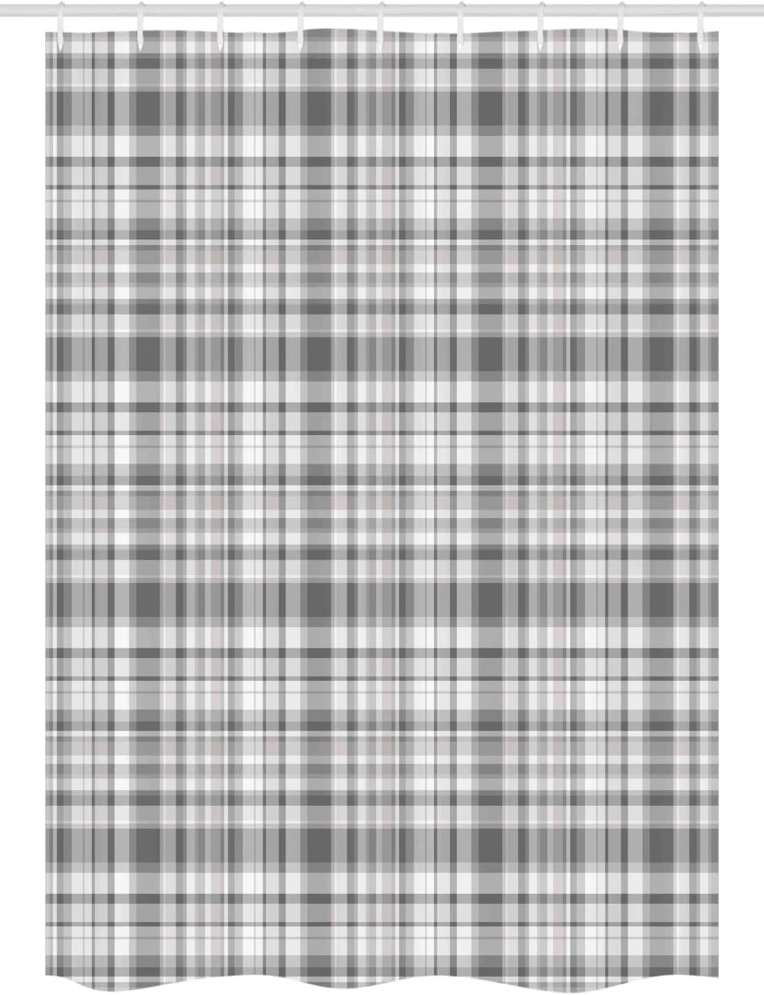 Ambesonne Grey Stall Shower Curtain, Pattern with Modified Stripes Crossed Horizontal and Vertical Lines Forming Squares, Fabric Bathroom Decor Set with Hooks, 54" W x 78" L, Grey White