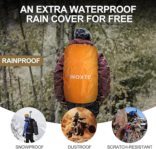 Miniatura 6 de INOXTO - Mochila de senderismo de 40 L, mochila de camping con cubierta impermeable para hombres, mochila de viaje deportiva al aire libre para