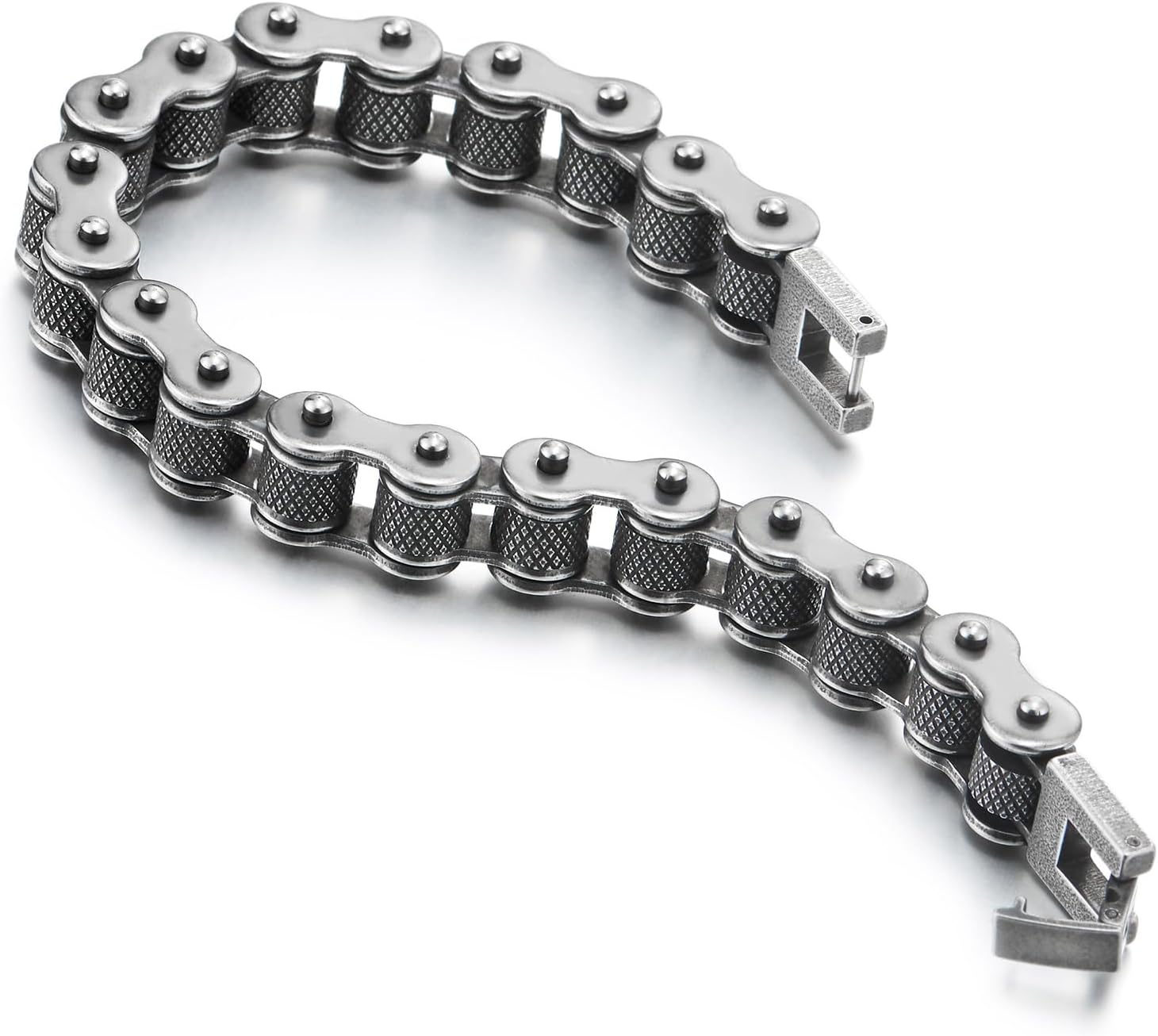 COOLSTEELANDBEYOND Masculine Mens Bike Motorcycle Link Bike Chain Bracelet of Stainless Steel, Old Metal Treatment