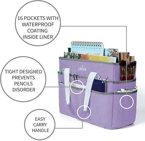 Miniatura 5 de JJRING Bolsa organizadora de manualidades, organizador grande de almacenamiento de arte con múltiples bolsillos, bolsa de costura lila para arte,