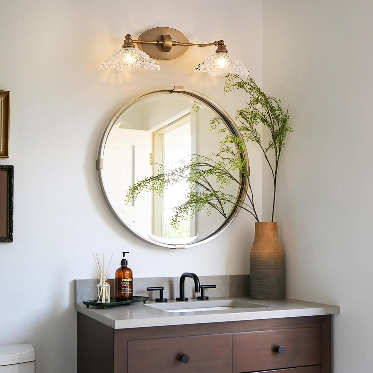 Vintage Vanity Lights, 2-Light 22.83in Antique Brass Bathroom Light fixtures(Requires E12 Bulb, Not Included)