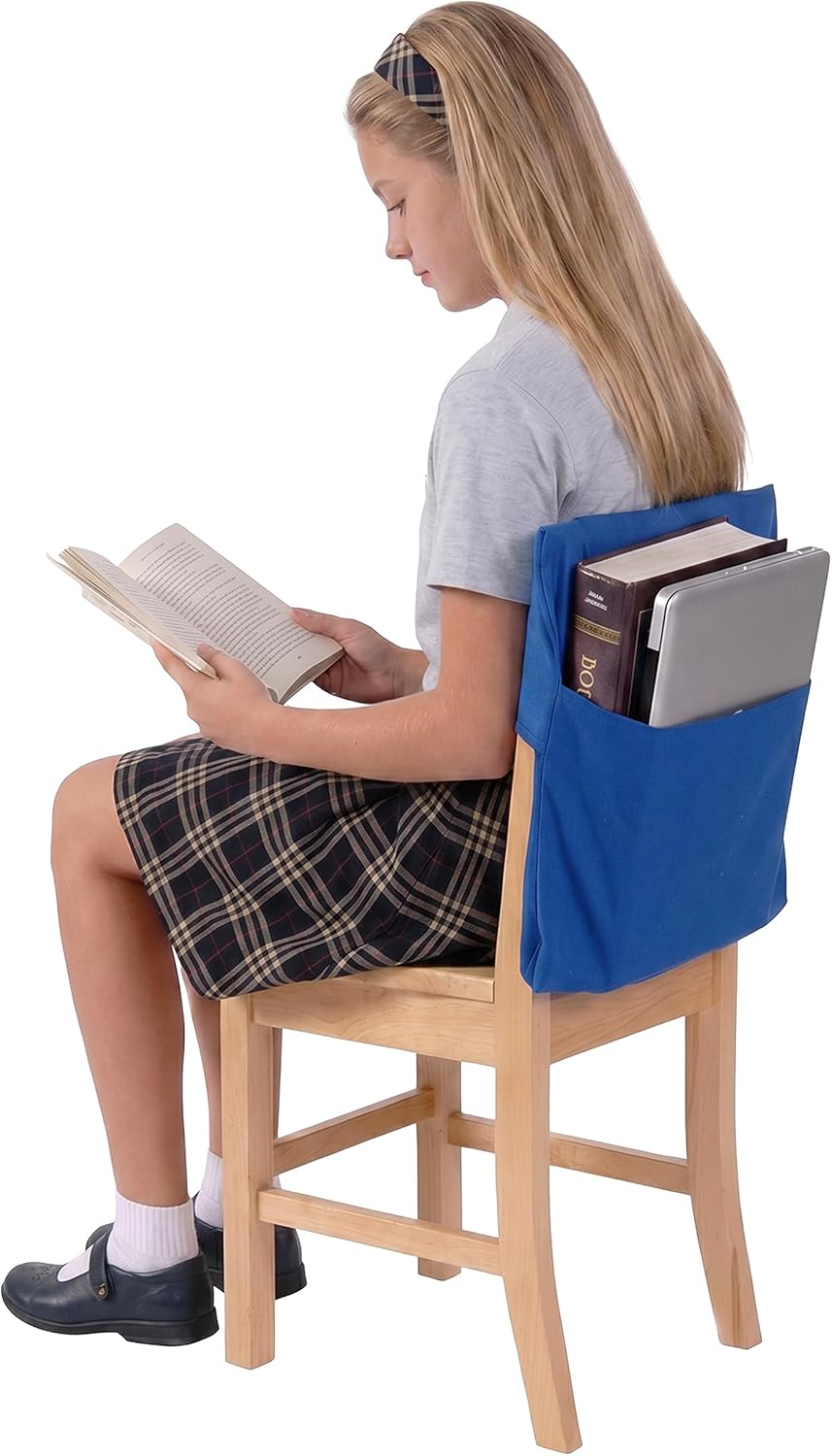 Seat Sack Student Chair Storage Pocket - 19", Classroom Chair Organizer for Student Desks, Durable Stretch Over-the-Chair Storage, Blue, 1-Pack