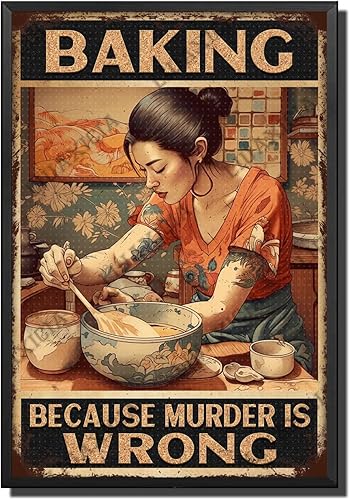 Miniatura 16 de LIUAXICIA Letreros de metal vintage retro para hornear porque el asesinato es equivocado, rosa mariposa como pastel, té, letrero de lata Metai