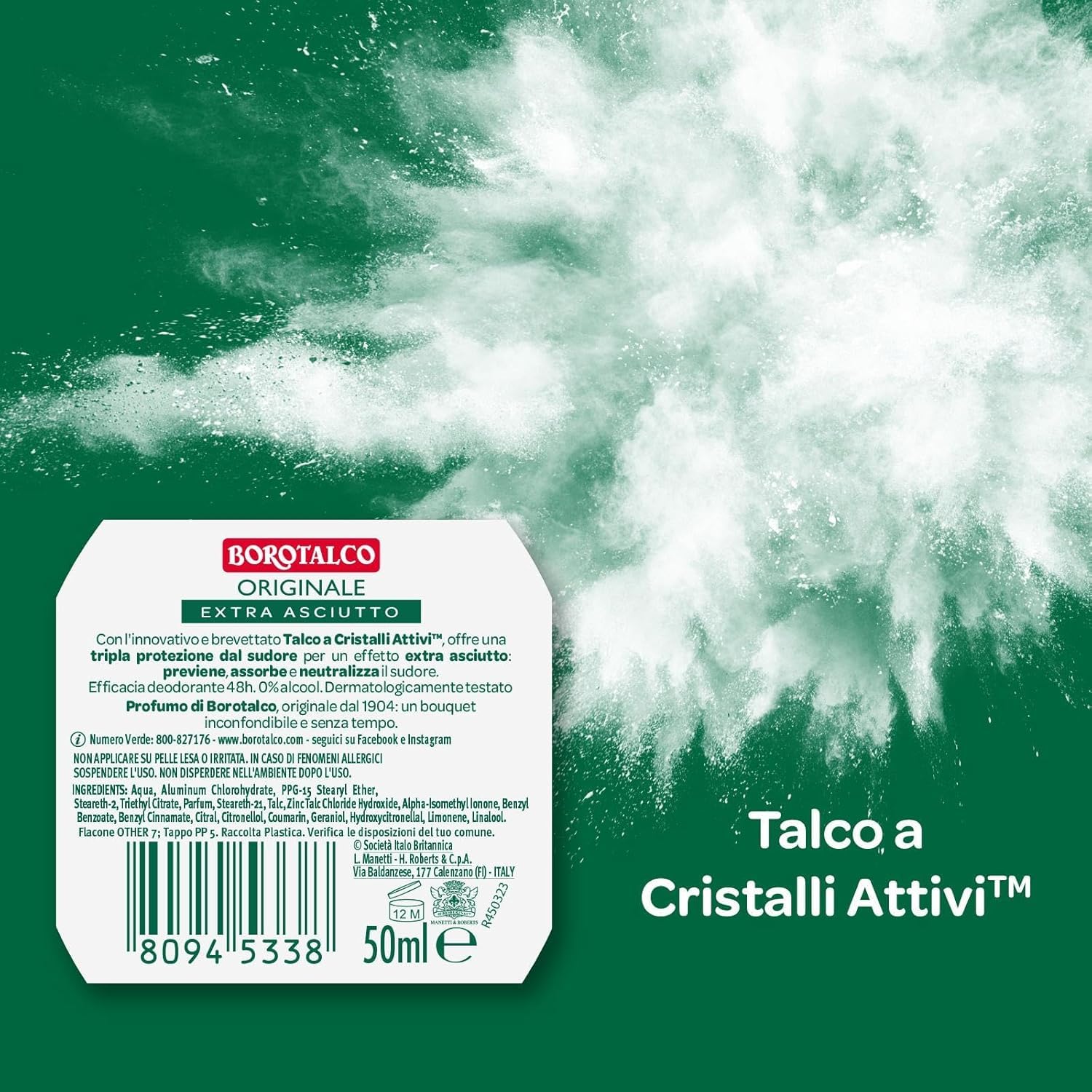 Italian Gourmet Original deodorante roll-on al talco per corpo 12 x 50ml | Ohne Alkohol, Schutz mit aktiven Kristallen, profumo pulito sulla pelle, Gesamtnettogewicht 600 ml + Kostenlos Polpa 400g