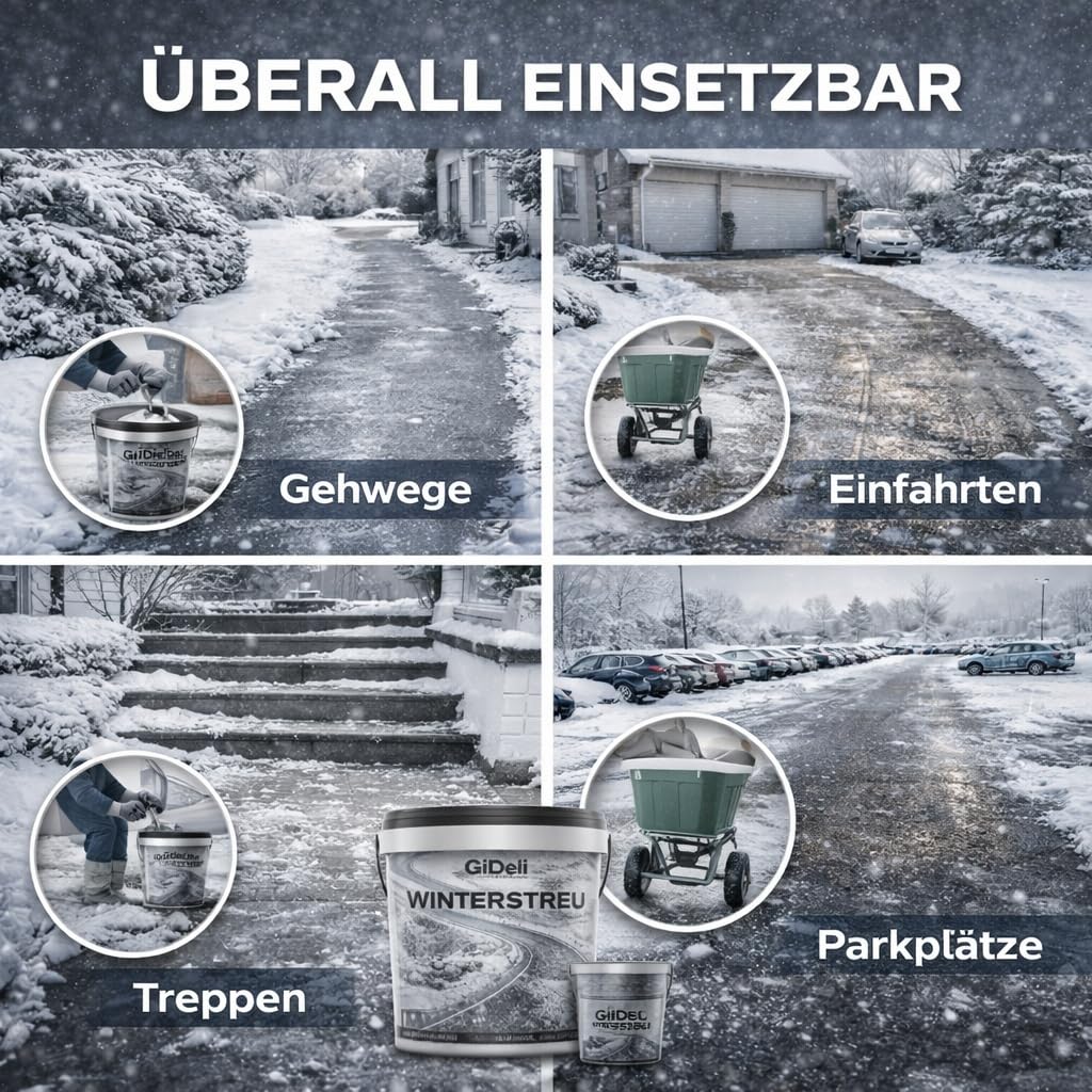 GiDeli Sel de déneigement 5 kg dans un seau - Sel de dégivrage contre la glace et la neige - Sel de déneigement pour l'hiver - Sel pour neige - Litière d'hiver efficace contre le lissage - Déneigement