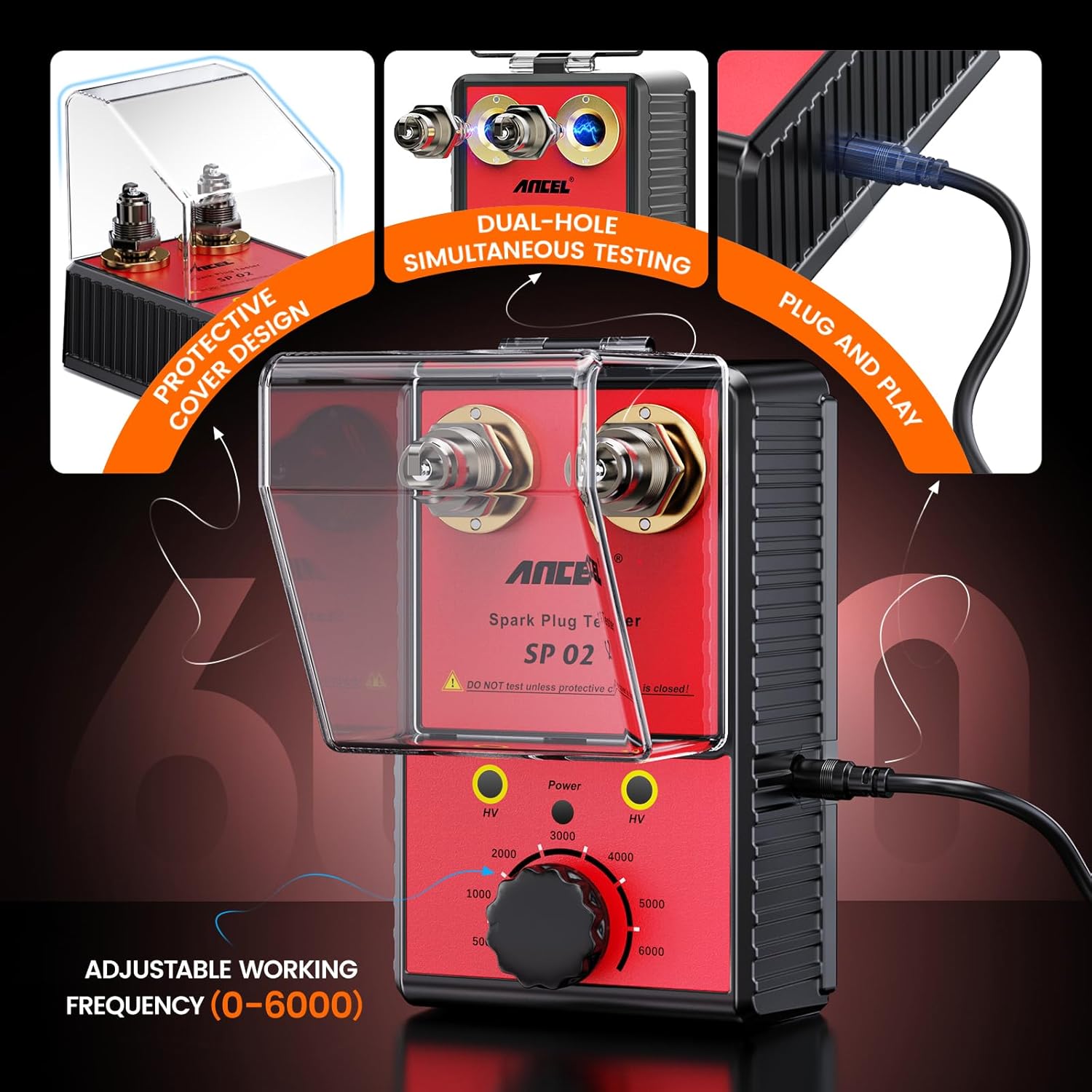 ANCEL SP02 Spark Plug Tester Automotive Engine Ignition Coil Tester Dual Holes, BST100 Car Battery Tester 12V, 100-2000 CCA Load Tester