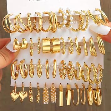 Xspring Earrings sets, 24 pairs of lightweight hypoallergenic hoop ears, thick gold sway ears, gold hoop ears set for women, style sway ears, elegant hoop ears for gift