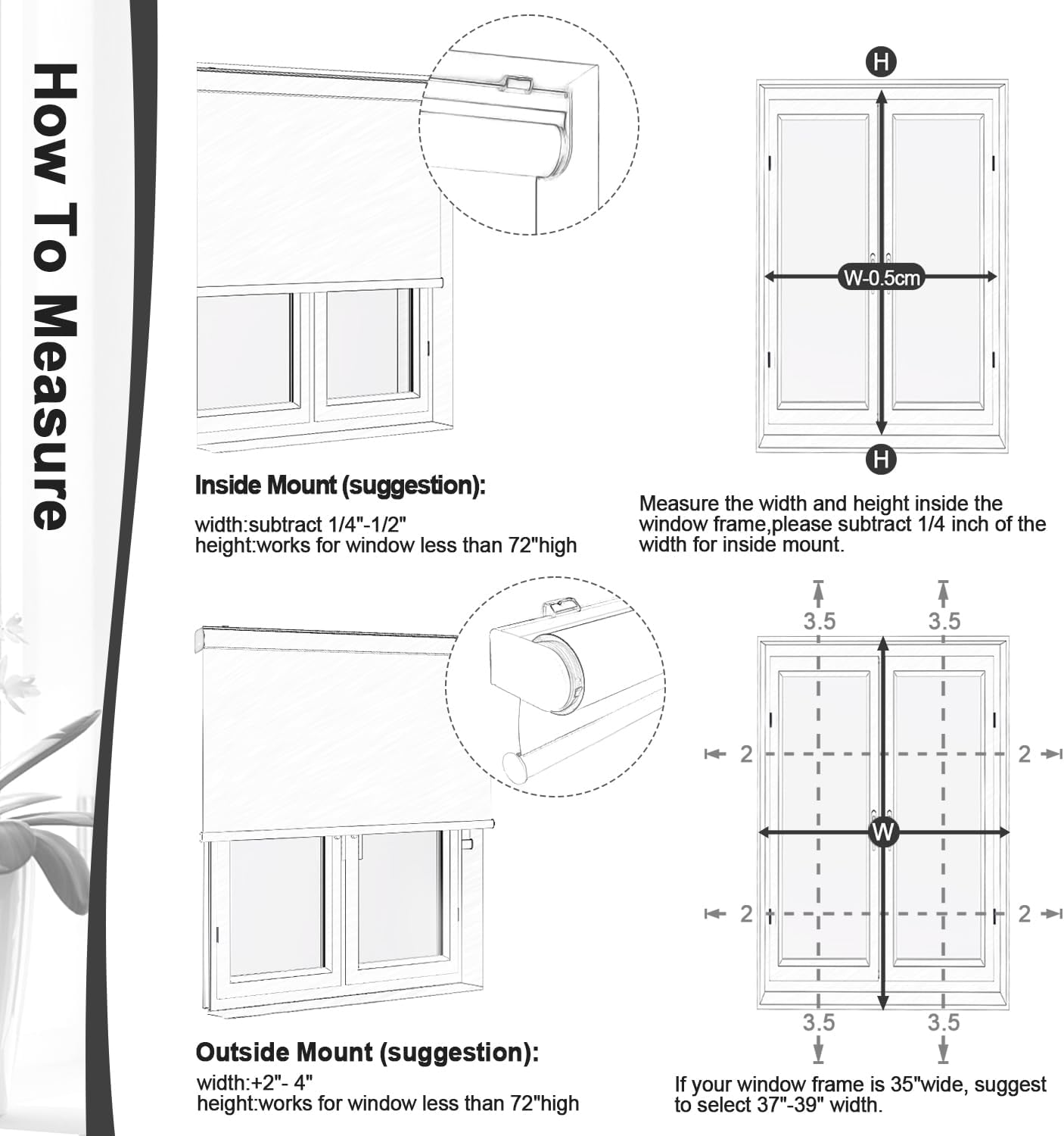 Cordless 100% Blackout Roller Blinds for Windows, Thermal Insulated UV Protection Roll Up Window Blinds and Shades,Easy to Install and Clean(36" Wx72 H & White)