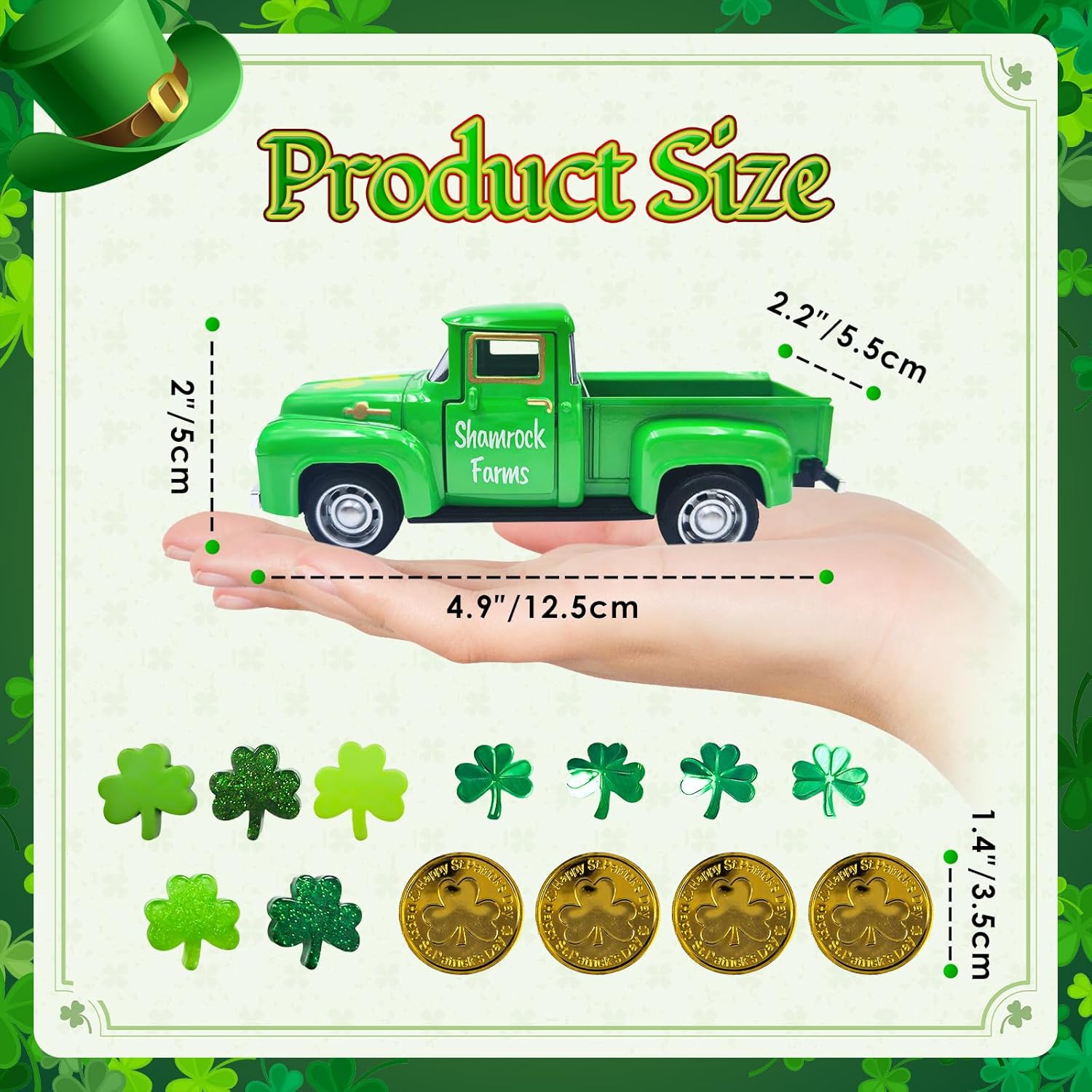 St Patricks Day Decorations Lucky Shamrock Green Truck with Gold Coins St Patricks Day Tiered Tray Decor Saint Patricks Irish Decor for Home St Patricks Day Centerpieces for Table Office Desk Mantel - Image 2