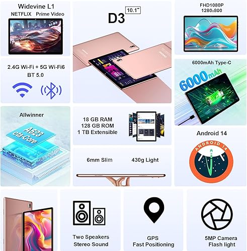 Miniatura 8 de Tablet 2025 Tablet Android 14 de 11 pulgadas con 128 GB + 20 GB de almacenamiento grande, Octa-Core 2.0Ghz, 8000mAh, carga rápida de 18 W, WiFi 5G,