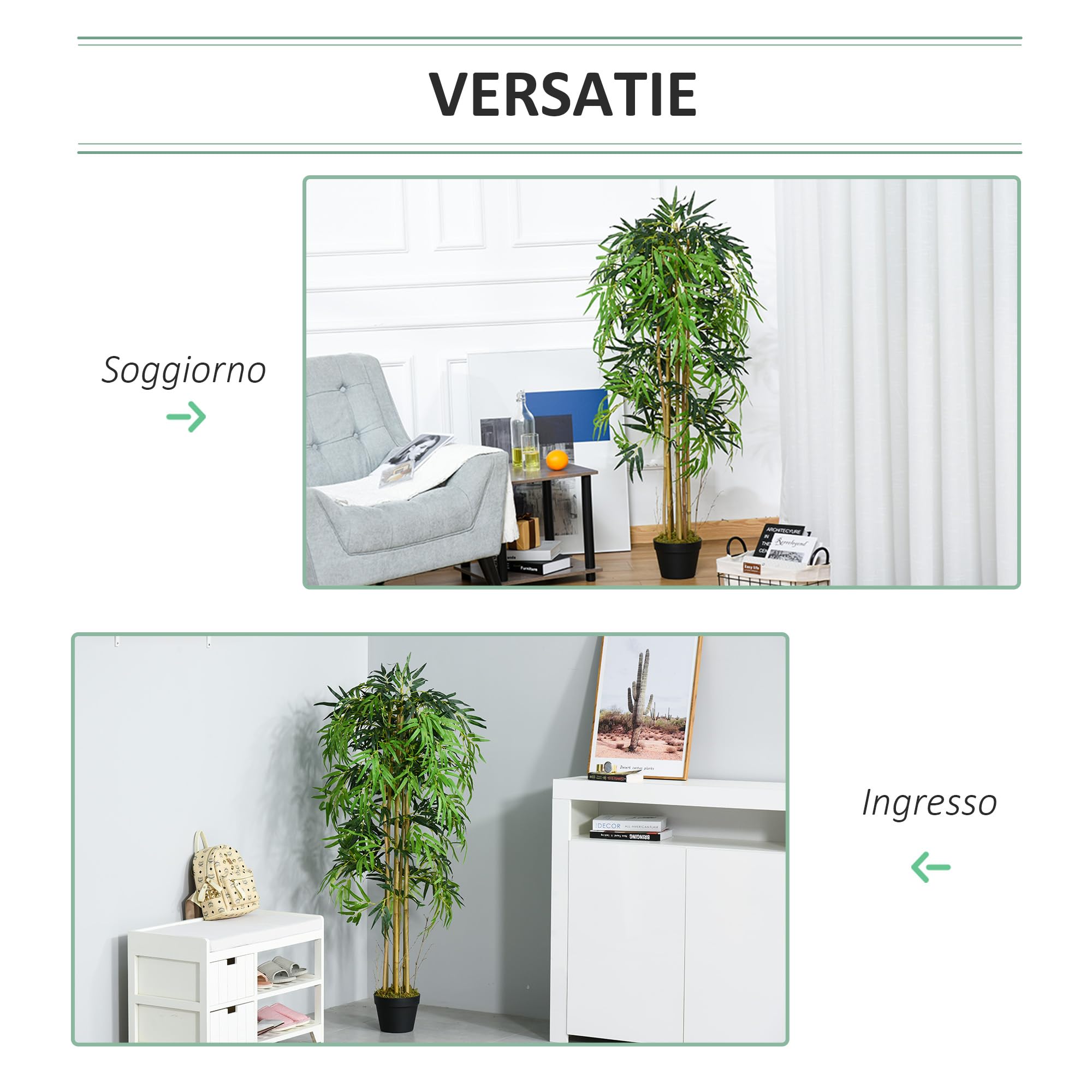 Outsunny Bambù Artificiale Alto 150cm con Vaso Pianta Artificiale Verde | da Interno, Decorativa Realistica, per Casa, Ufficio, Esterno, Giardino