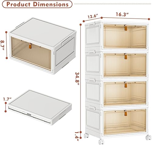 Miniatura 2 de CTSNSLH Organizador de cajas y contenedores de plástico de 4 niveles, apilables, 27 cuartos de galón con tapas para dormitorio, sala de estar,