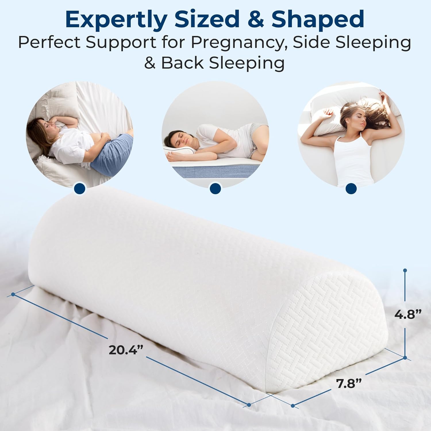 5 STARS UNITED Half Moon Bolster Semi-Roll Pillow and Knee Pillow for Side Sleepers Cooling Cover - Bundle, 100% Memory Foam