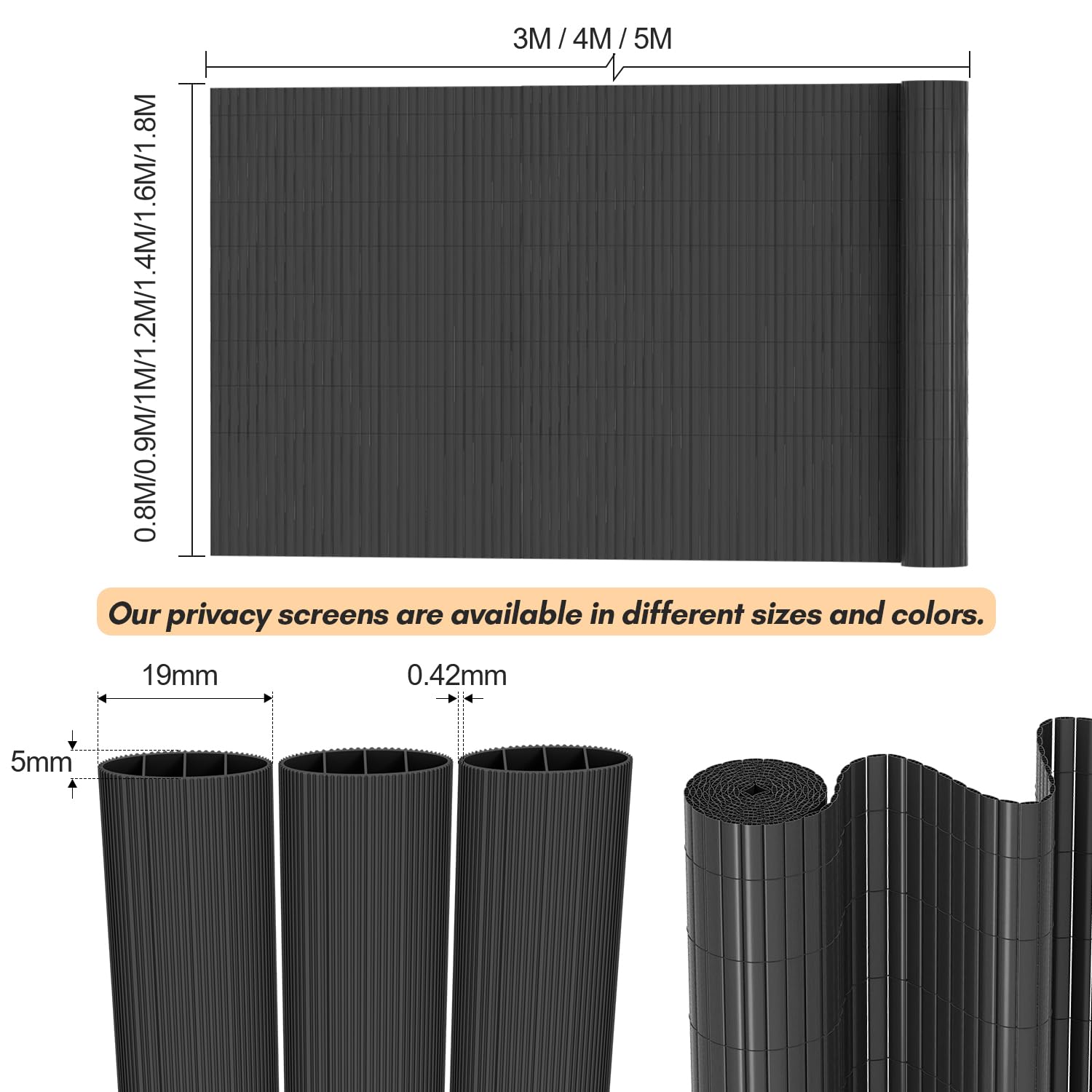 Mata maskująca z PCW, bambusowa ochrona przed prywatności, ogrodzenie ogrodowe, balkonowe, odporna na działanie promieni UV, do ogrodu, na basen, balkon, 90 x 500 cm, szary