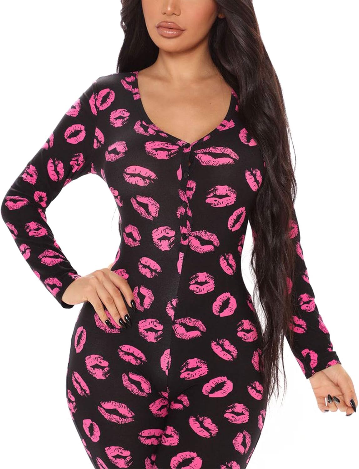 Women's V Neck Long Sleeve Jumpsuit One Piece Bodycon Pajamas Rompers Overall Sleepwear Loungewear - Image 5