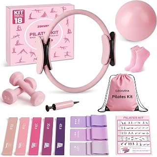 Pilates Kit, Home Pilates Equipment Set for Women,14" Pilates Ring and Ball,Resistance Bands,Dumbbells,Training Guide & Grip Socks Accessories for Starter Home Workouts