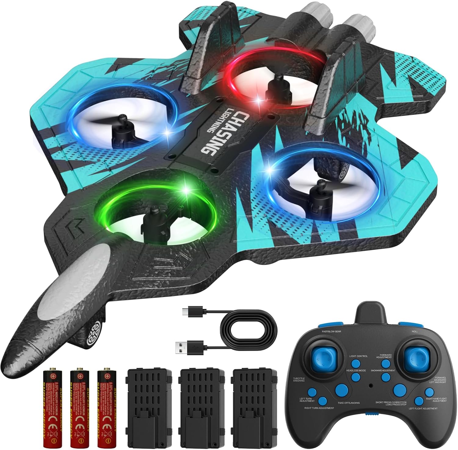 Foam RC Airplane with Cool Led Light, 360° Flip and Headless Mode, Remote Control Airplane RC Plane for Kids Adults Aged 6+, RC Flying Toy for Kids, Birthday Gift