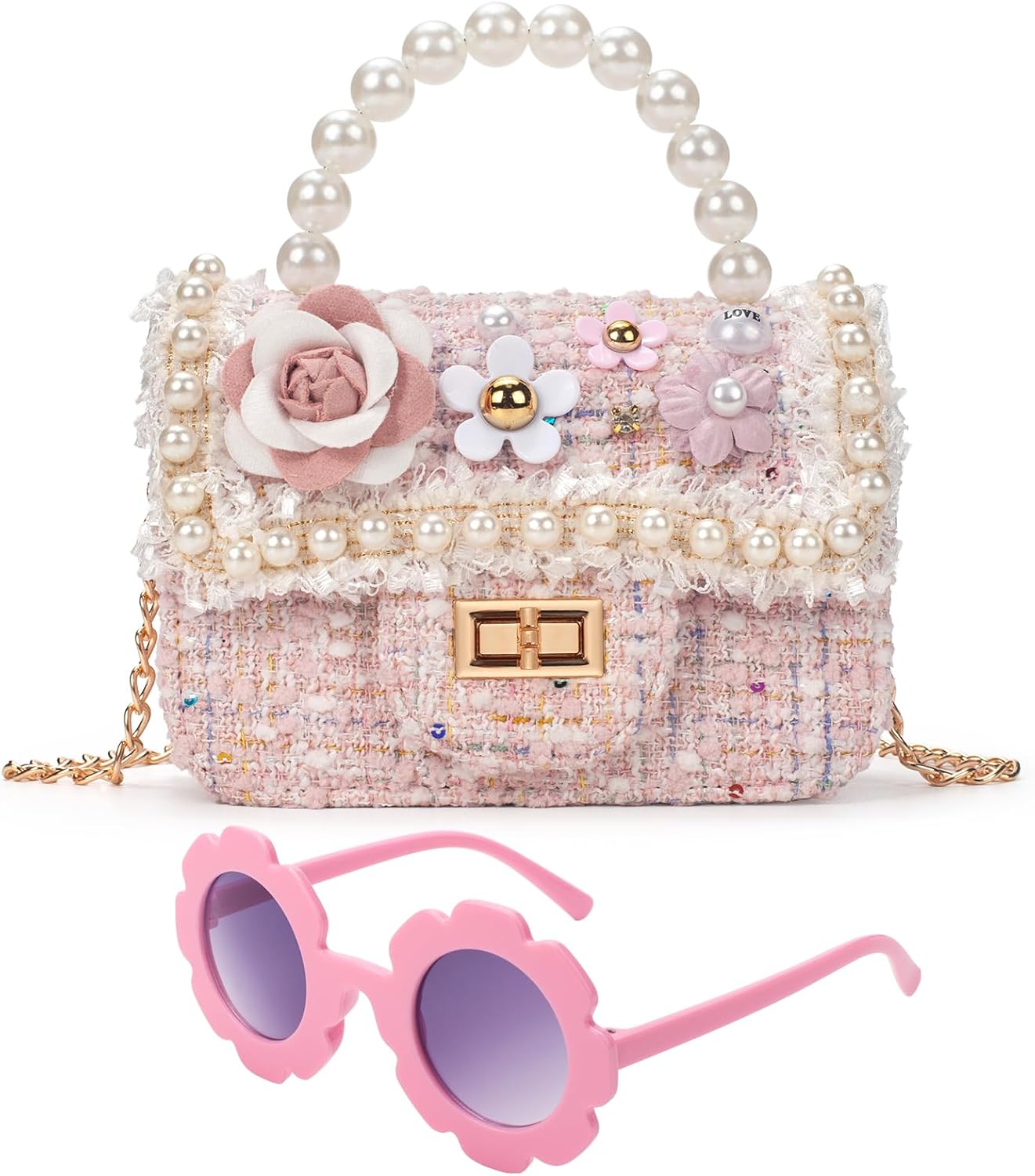 Toddler Purse, Little Girl Purse, Kids Crossbody Bag with Pink Sunglasses, Christmas Gifts for Girls