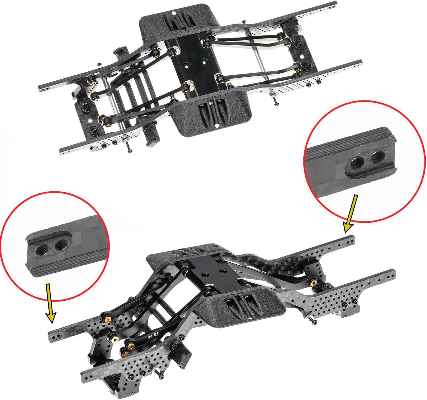Carbon Fiber Chassis Kit for SCX24, 7° Angled Skid, LCG Chassis Kit for SCX24 Gladiator & Dodge Power Wagon