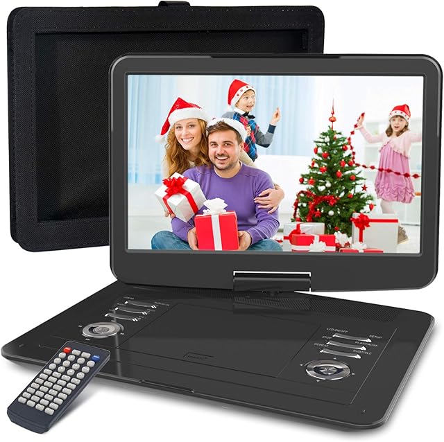 WONNIE 15.5 inch Portable DVD Player with 270 Swivel Screen, Built-in 6 hours Rechargeable Battery, Stereo Sound, Region Free,Support USB/SD/AV Out & IN
