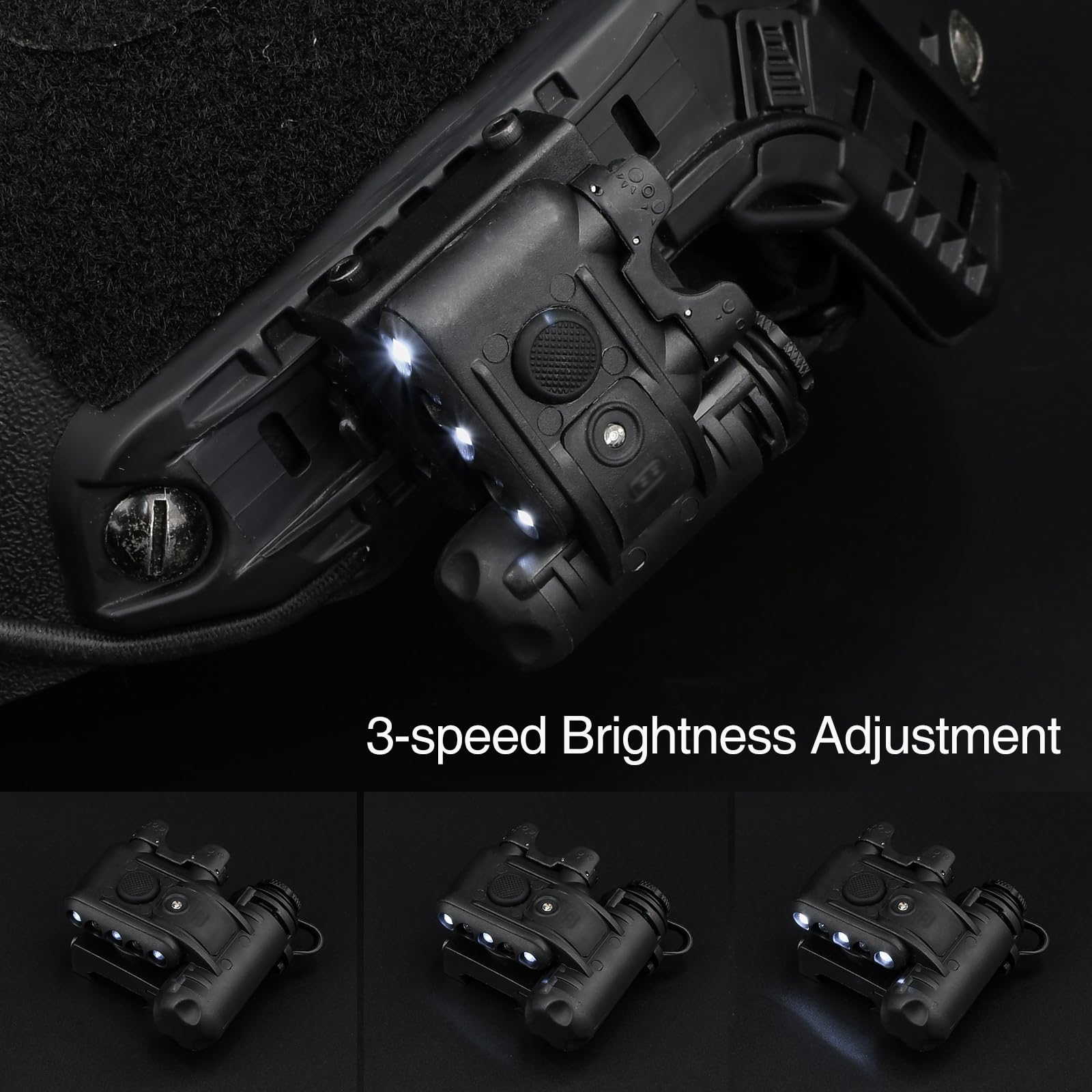 Taktisches Helmlicht Militär mit Rotlicht + Weiße Aufgabenlampe + IR Stroboskop Beacon, 5 LED Perlen Airsoft Survival Signal Licht mit Helmlichthalterung für ARC/MICH Helm/Führungsschiene/Hut