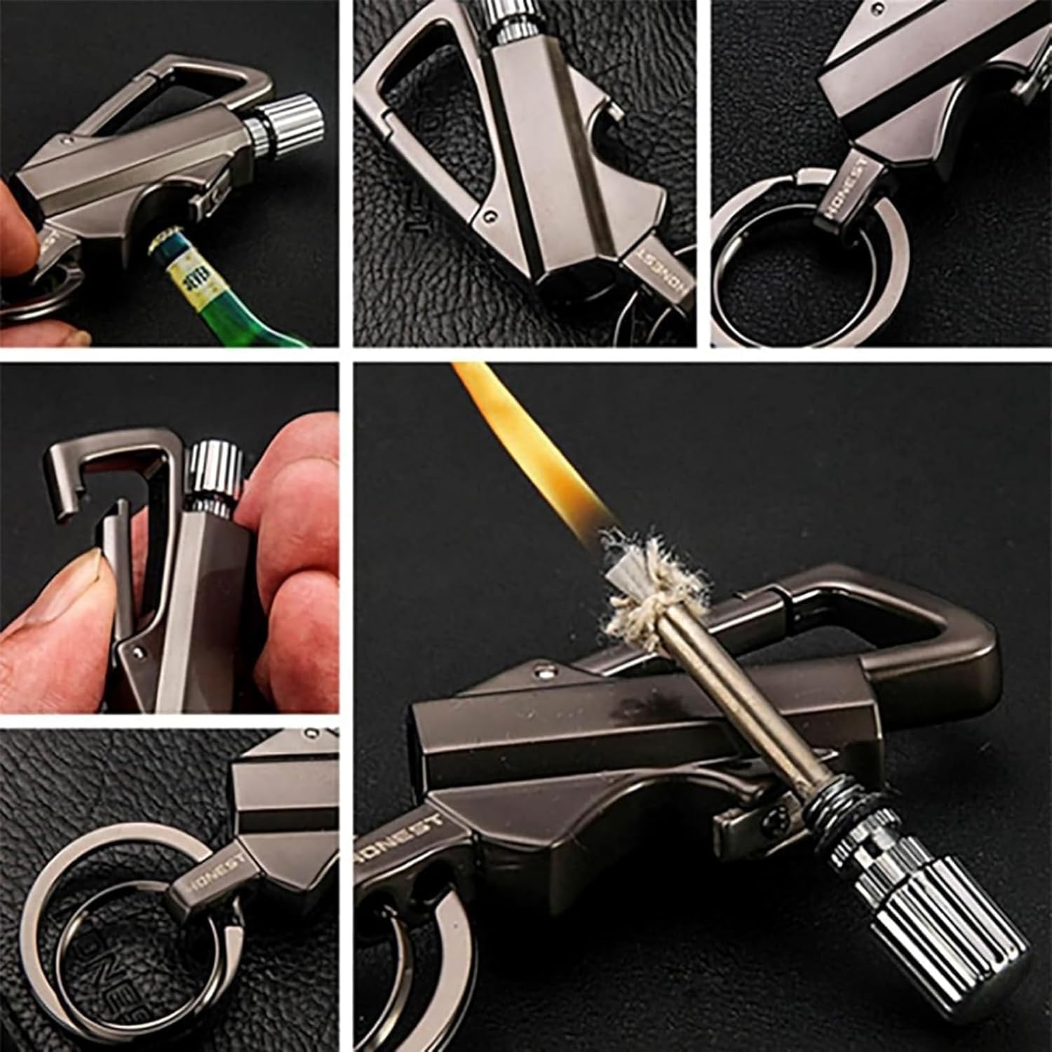 3 in 1 Infinity Lighter, Permanent Match Infinity Lighter, Permanent Match with Multitool Keychain Bottle Opener, Waterproof Reusable Matchstick, Forever Match for Outdoor Survival (B*5)
