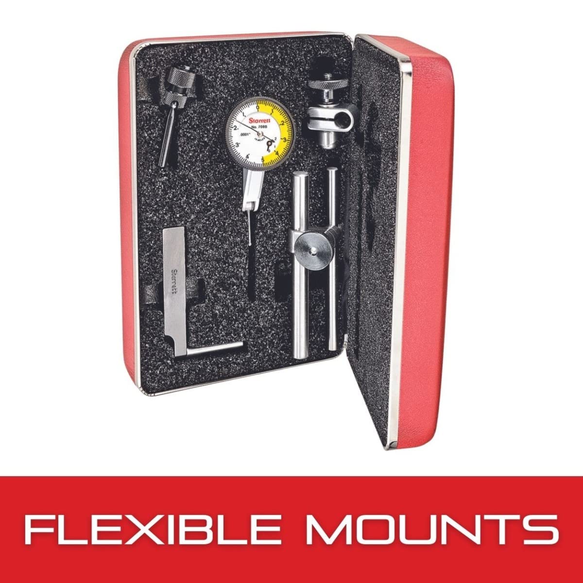 Starrett Dial Test Indicator with Dovetail Mount and Case - 1-3/8" White Dial Face, .060" Range, 0-15-0 Dial Reading, .0005" Graduation - 709BZ