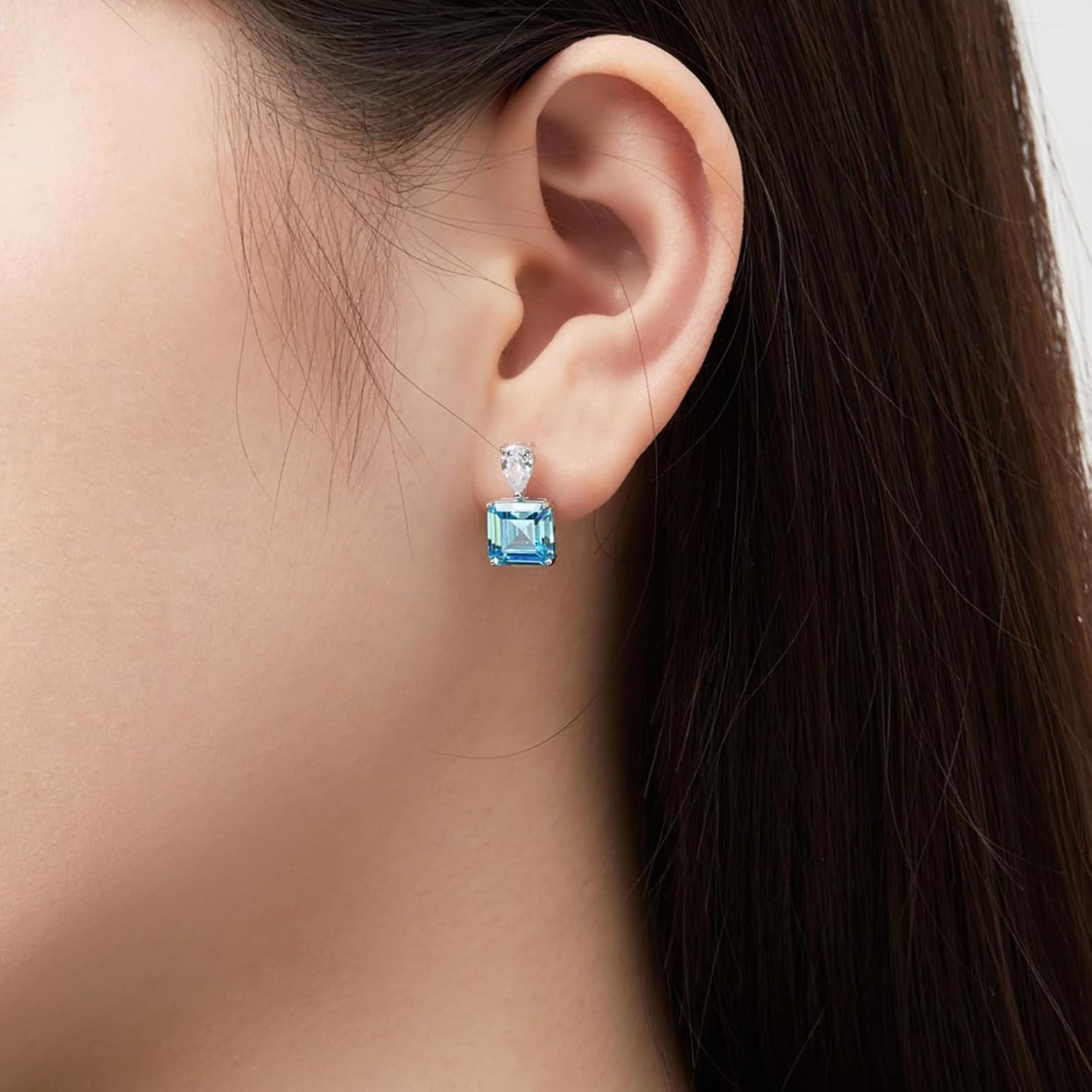 Sterling Silver Dangle Earrings for Women, Pear/Princess Cut Lab Simulation Diamond 5A Cubic Zirconia Dangle Drop Earrings Hypoallergenic Jewerly Gifts