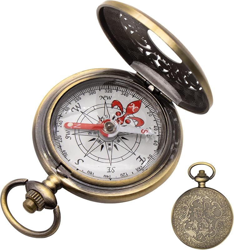 Antique Brass Compass, Waterproof Survival Compass for Hiking&Camping | Vintage Brass Pocket Compass, Retro Scout Compass, Camping Gift for Men, Outdoor Adventure Accessories, Keychain Compass