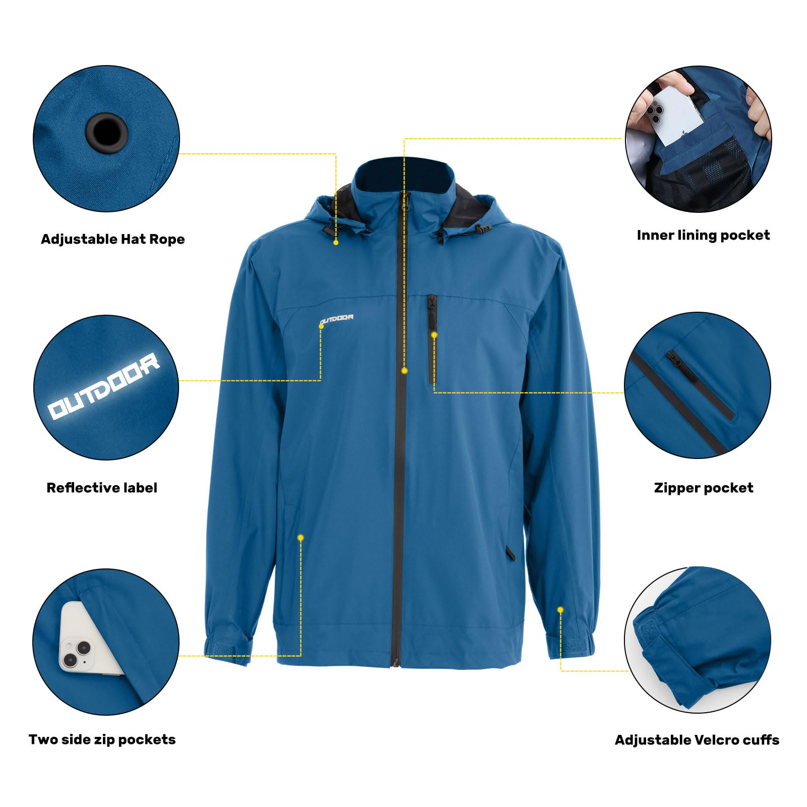 Halfword Vestes Softshells Homme Blousons Windbreaker Capuche Amovible Imperméable Respirante Extérieures Jacket