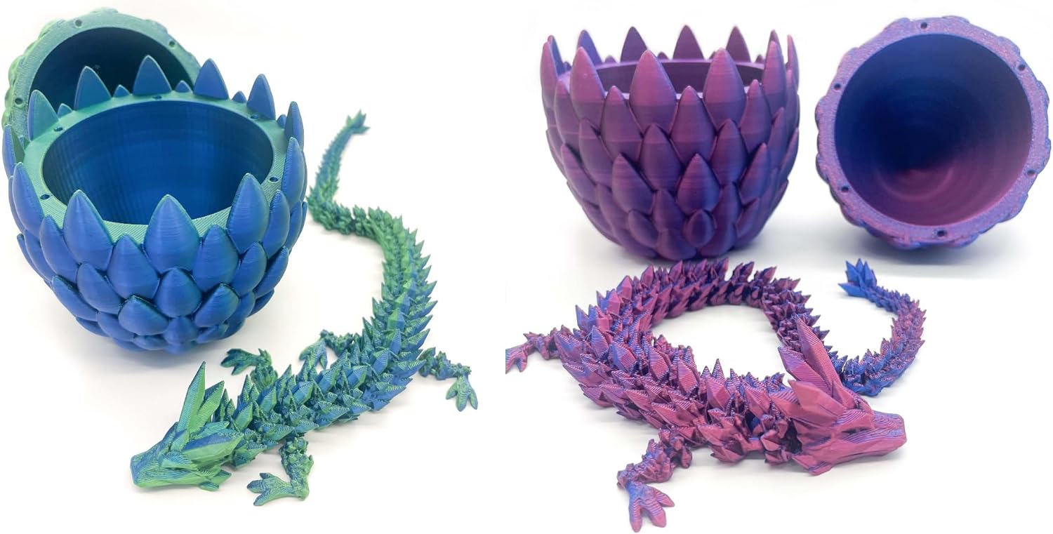 Dragon Egg Set of 2 - Purple+Green Blue - Dragon Egg Fidget Toy, 3D Printed Gift