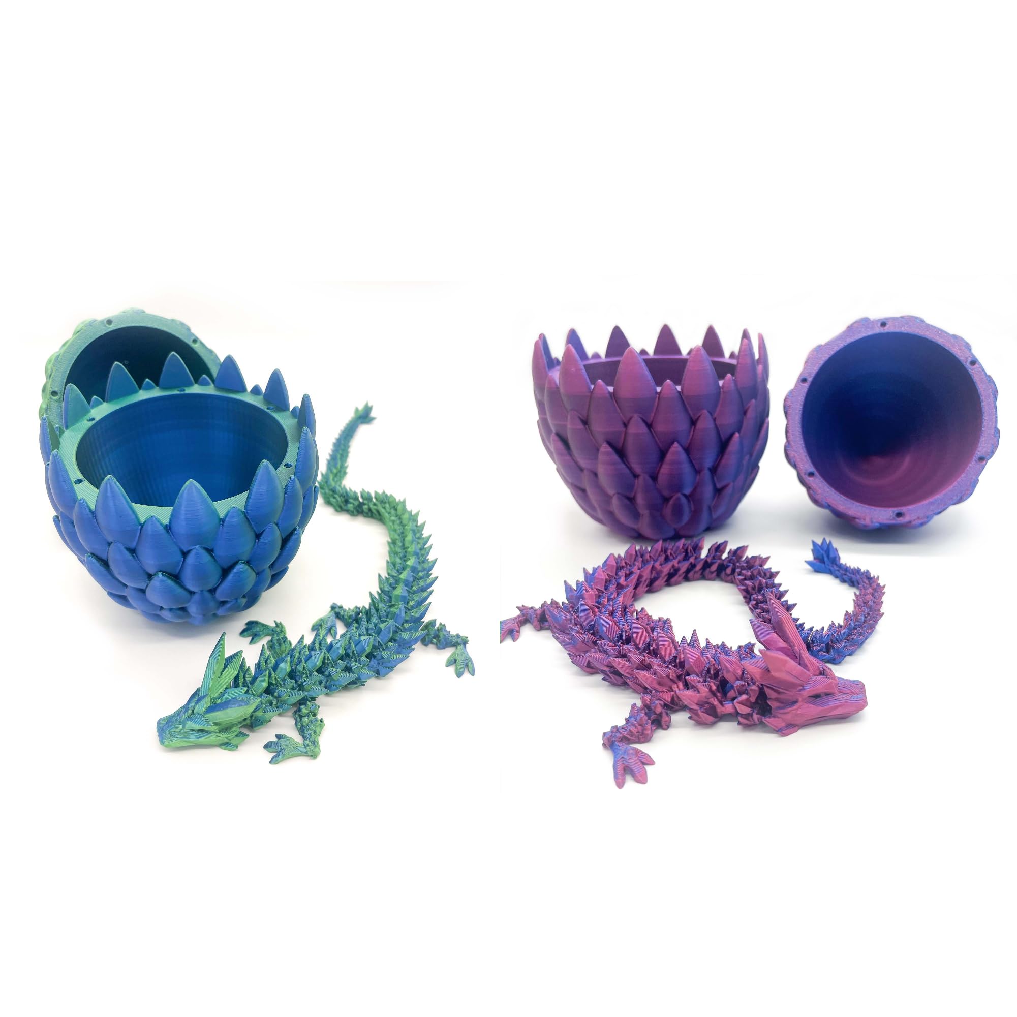 Flavery Dragon Egg Set of 2 - Purple+Green Blue - Dragon Egg Fidget Toy, 3D Printed Gift