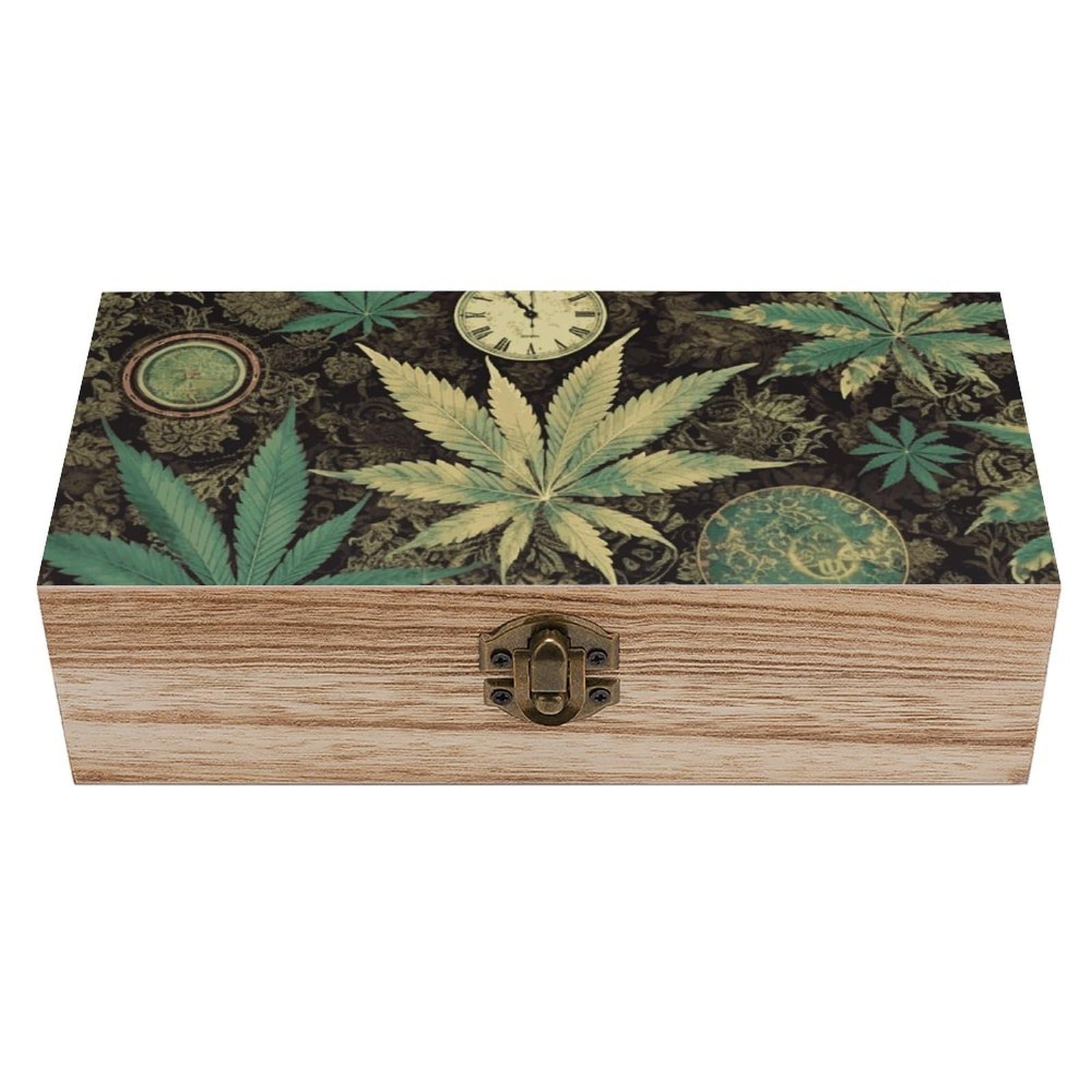 Nwtrj Style Wooden Storage Box With Hinged Lid And Front Clasp Large Keepsake Box A Puff In Time Weed Marijuana Jewelry Box Wooden Storage Bins Office Desk Organizer