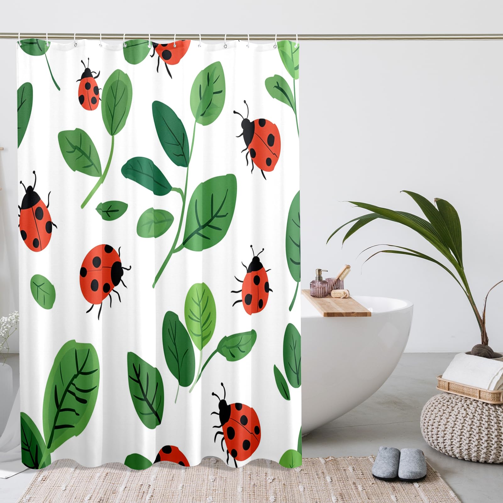 DESIHOM Cartoon Kids Ladybug Shower Curtain Set, Spring Fun Insect Shower Curtain, Cool Boy Teen Bathroom Accessories, Home Decorative -78 Inch