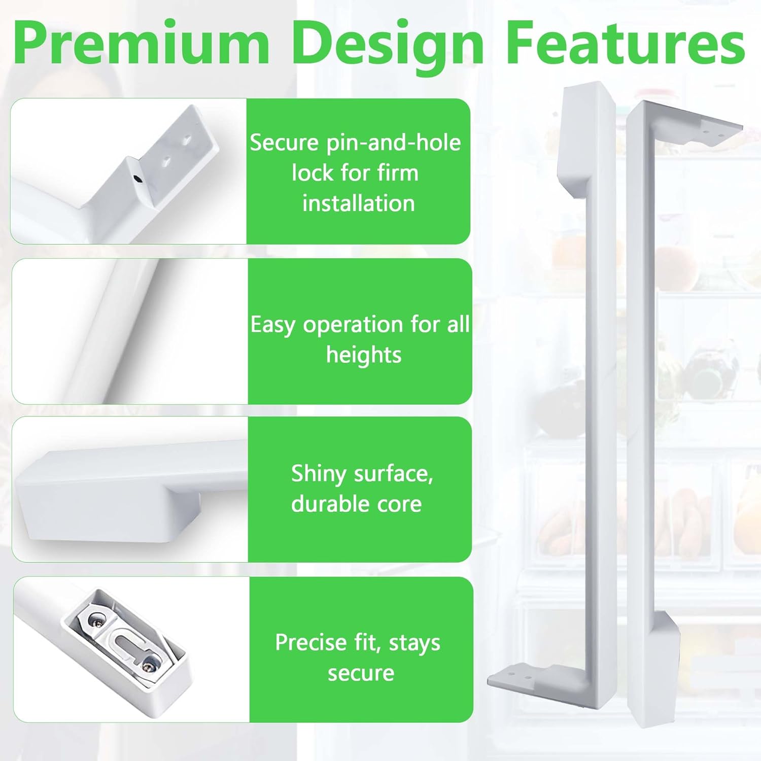 WR12X32352 White Door Handle Set for GE Refrigerator 丨Compatible with WR12X27039 WR12X21157 AP6985344 WR12X48765 EAP12749321 PS12749321