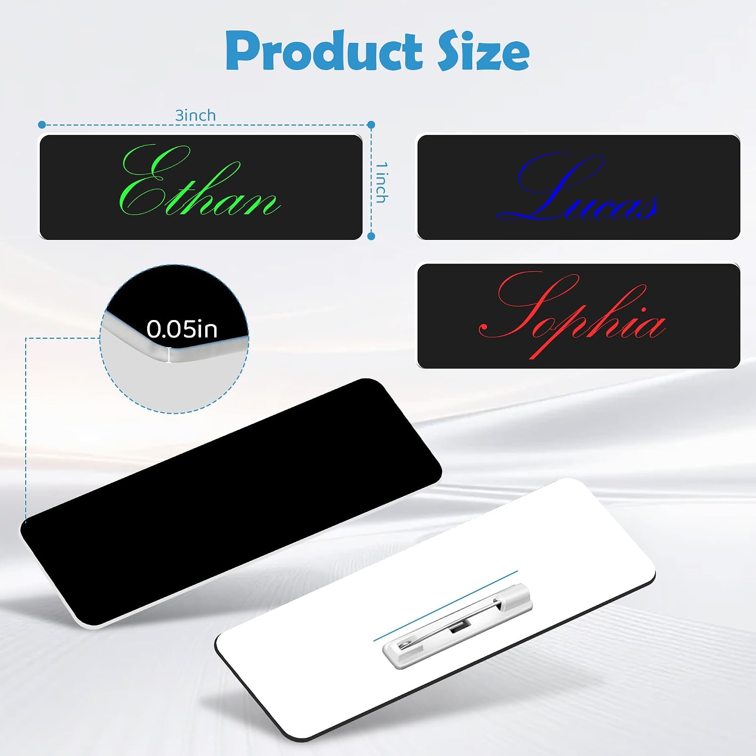100 Pack Blank Name Tags with Pins - 3 x 1 in Plastic Name Tags for Retail Uniforms & Employee ID - Suitable for Laser Printers for Restaurants & Offices（Black,100 Pack）
