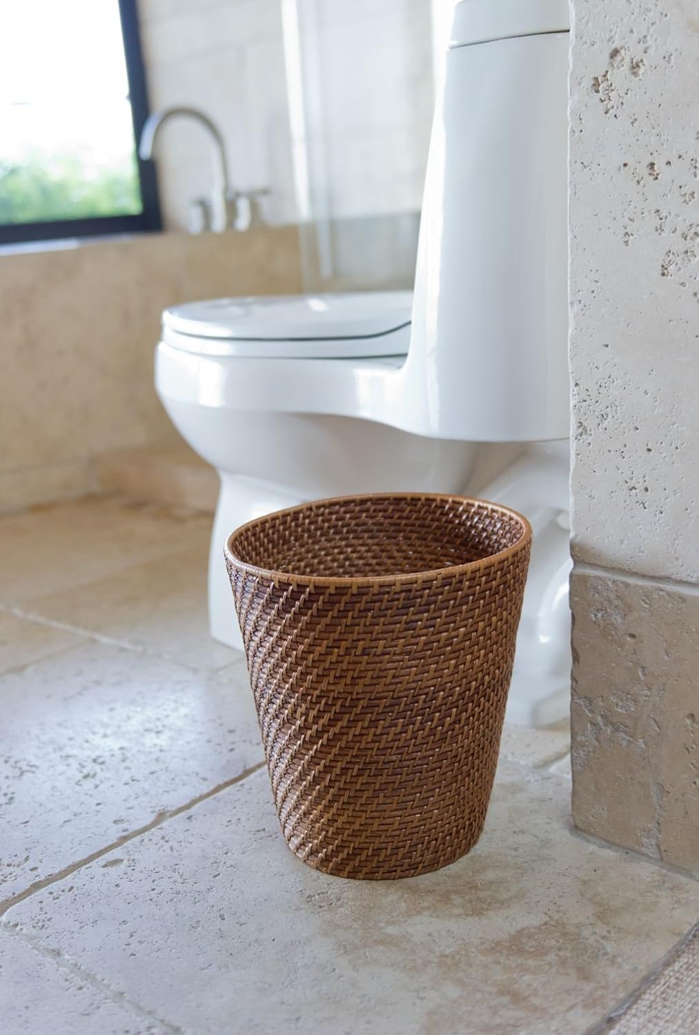 KOUBOO 1030011 Round Rattan Waste Basket, 10.25" x 10.25" x 11", Honey Brown