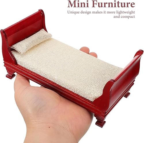 Miniatura 4 de COHEALI 2 piezas de cama de casa de muñecas de madera, muebles de casa de muñecas de 1 a 12 escalas, muebles de casa de muñecas de madera para casa