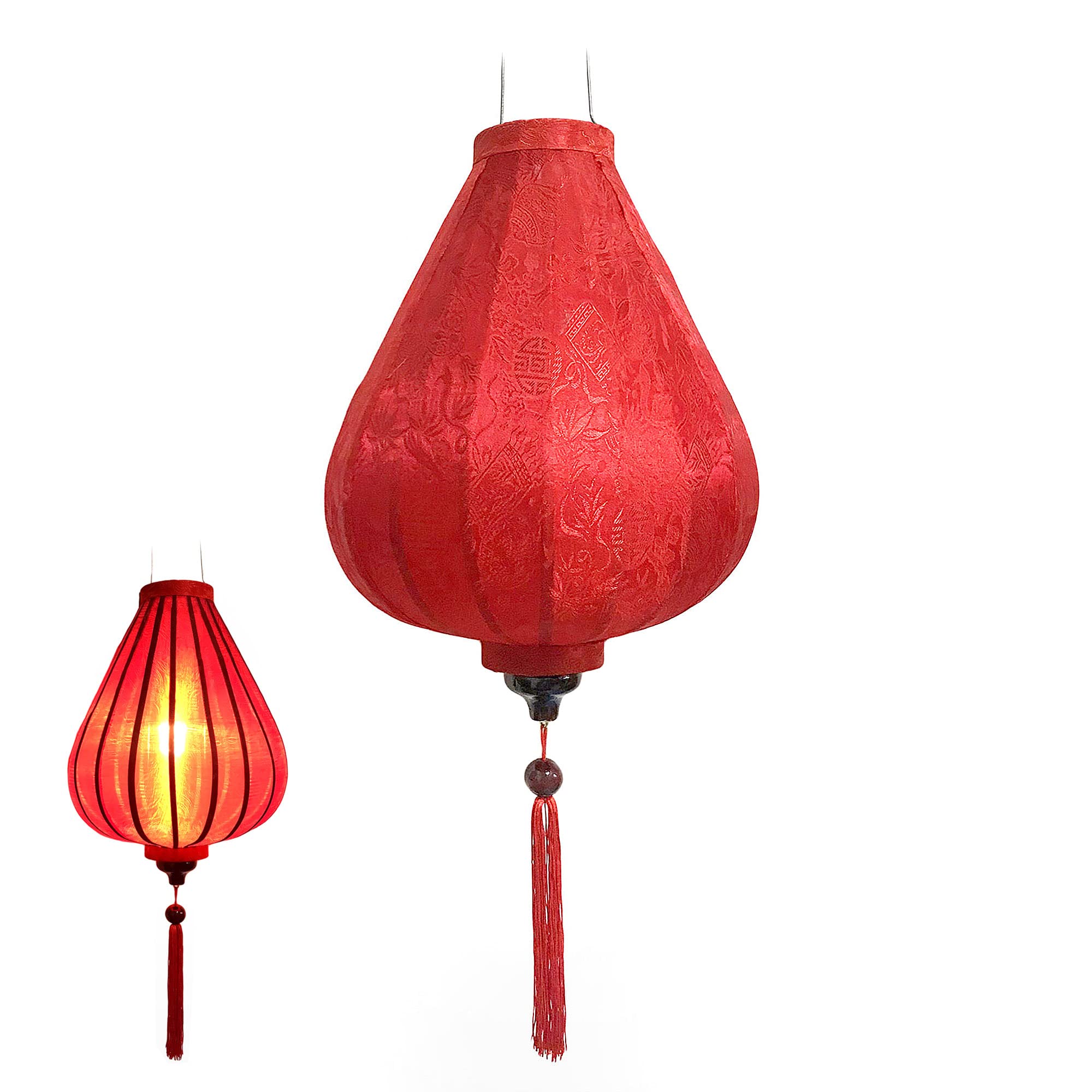 Aziatische Lampion van witte zijde M 29 cm - Traditionele Hoi an-lantaarn van stof, bamboe en hout, handgemaakt - ambacht en decoratie uit Vietnam (M20-B
