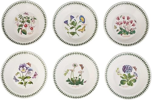 Portmeirion Botanic Garden - Tazón de sopa Juego de 6 cuencos con motivos surtidos 8.5 pulgadas Hecho de loza fina Apto para microondas y